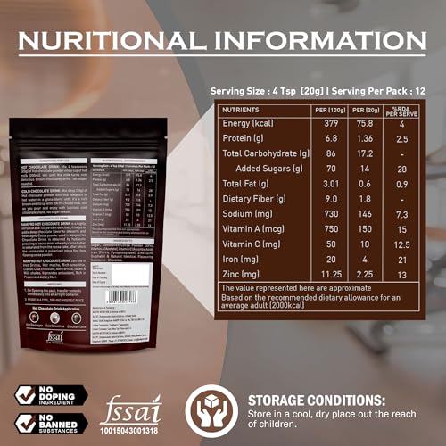 NAKPRO Hot & Cold Chocolate Drink Powder Mix, 250g | No Preservatives, Added Vitamins & Minerals for Immunity Support | Vegan & Gluten Free | Thick & Chocolatey Drink - Image 3