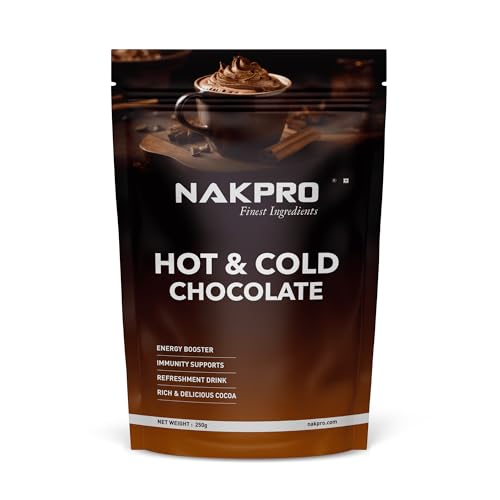 NAKPRO Hot & Cold Chocolate Drink Powder Mix, 250g | No Preservatives, Added Vitamins & Minerals for Immunity Support | Vegan & Gluten Free | Thick & Chocolatey Drink - Image 1