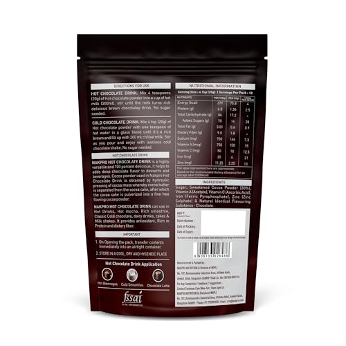 NAKPRO Hot & Cold Chocolate Drink Powder Mix, 250g | No Preservatives, Added Vitamins & Minerals for Immunity Support | Vegan & Gluten Free | Thick & Chocolatey Drink - Image 2