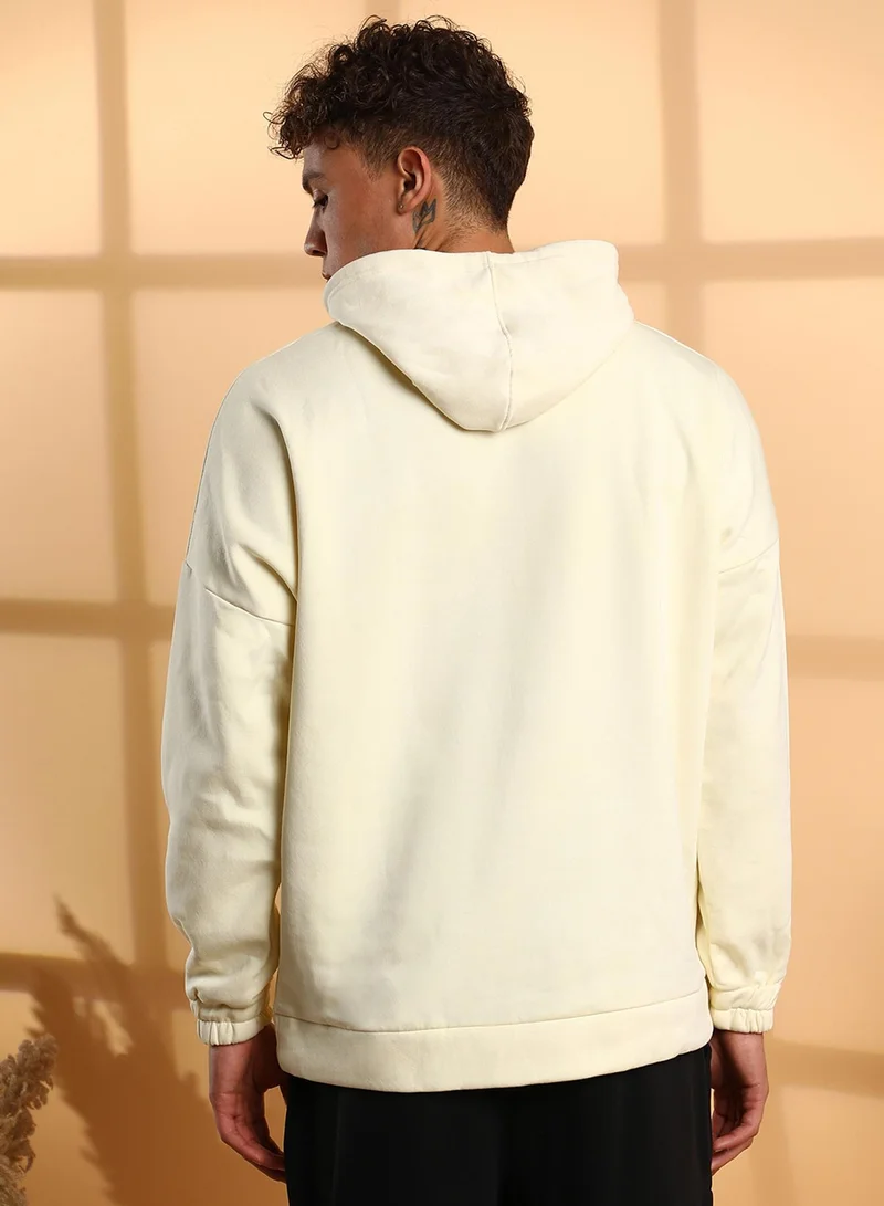 كامبوس سوترا Men's Light Yellow Oversized Pullover Sweatshirt With Kangaroo Pocket