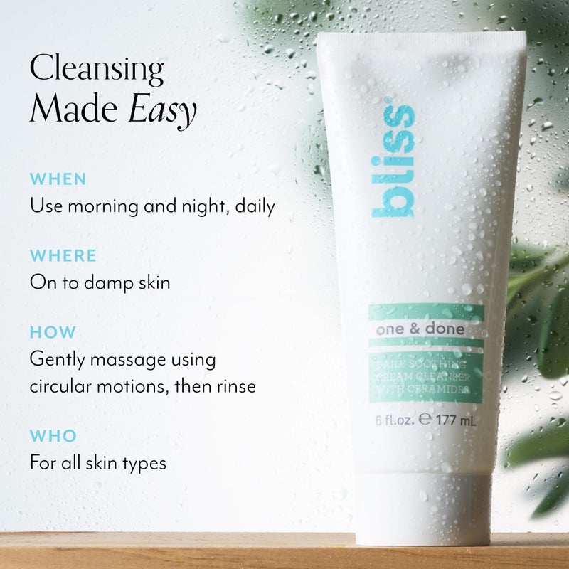 Bliss One & Done Daily Cream Facial Cleanser With Ceramides - Moisturizing Face Wash For Dry Skin - Cleanses & Removes Makeup in 1 Step- Clean, Vegan, Cruelty-Free, 6 Fl Oz - Image 5