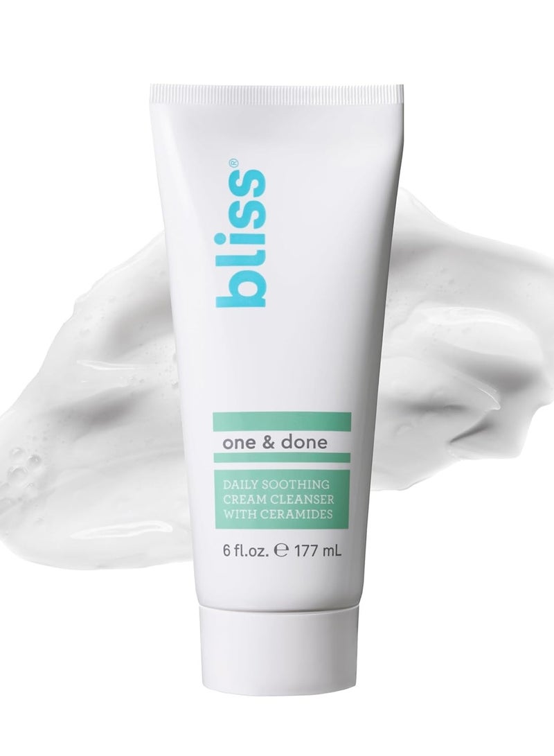 BLISS Bliss One & Done Daily Cream Facial Cleanser With Ceramides - Moisturizing Face Wash For Dry Skin - Cleanses & Removes Makeup in 1 Step- Clean, Vegan, Cruelty-Free, 6 Fl Oz - Image 1