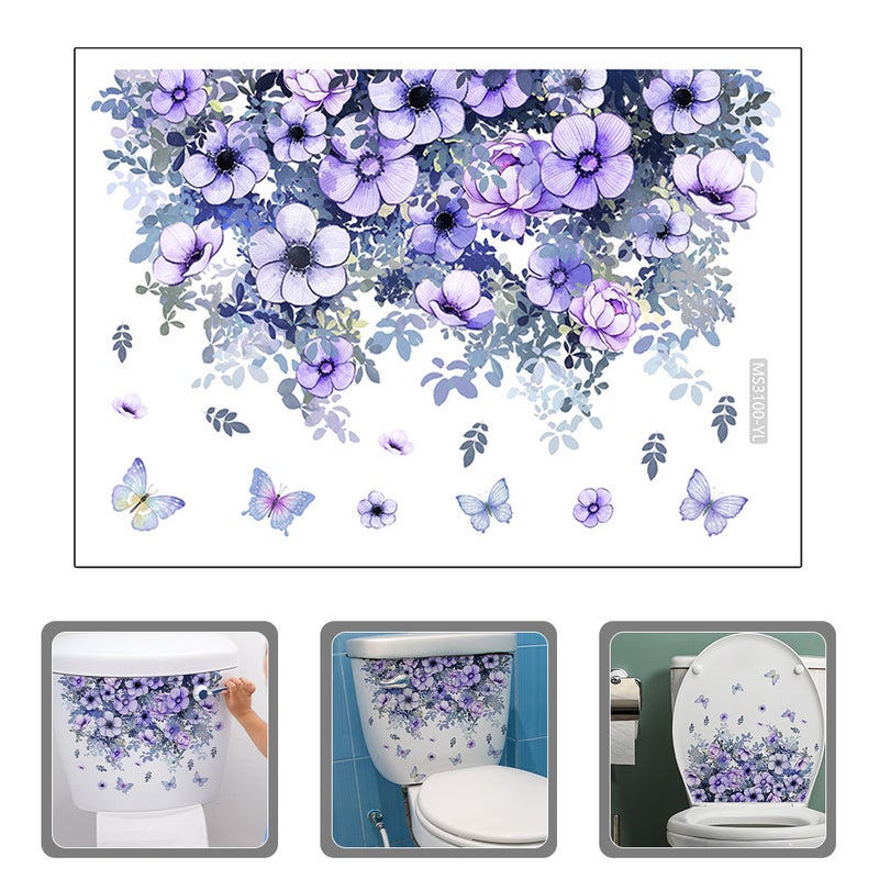 2pcs Beautiful Flower Toilet Seat Wall Sticker Bathroom Decoration Decal Decor Butterfly Mural - Image 3