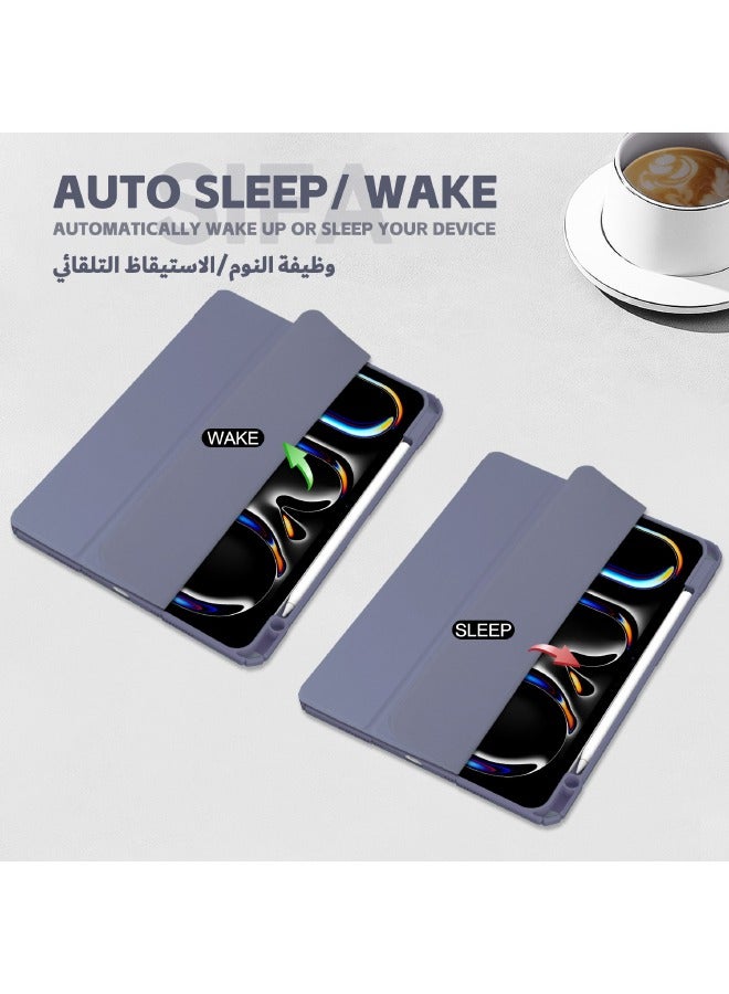 Hybrid Slim Case for iPad Pro (7th Generation) 13-Inch (M4) 2024, Trifold Stand Tablet Case with Apple Pencil Holder, Auto Wake Sleep, Smart Magnetic Cover Clear Acrylic Back Shockproof Cover, Purple - Image 3