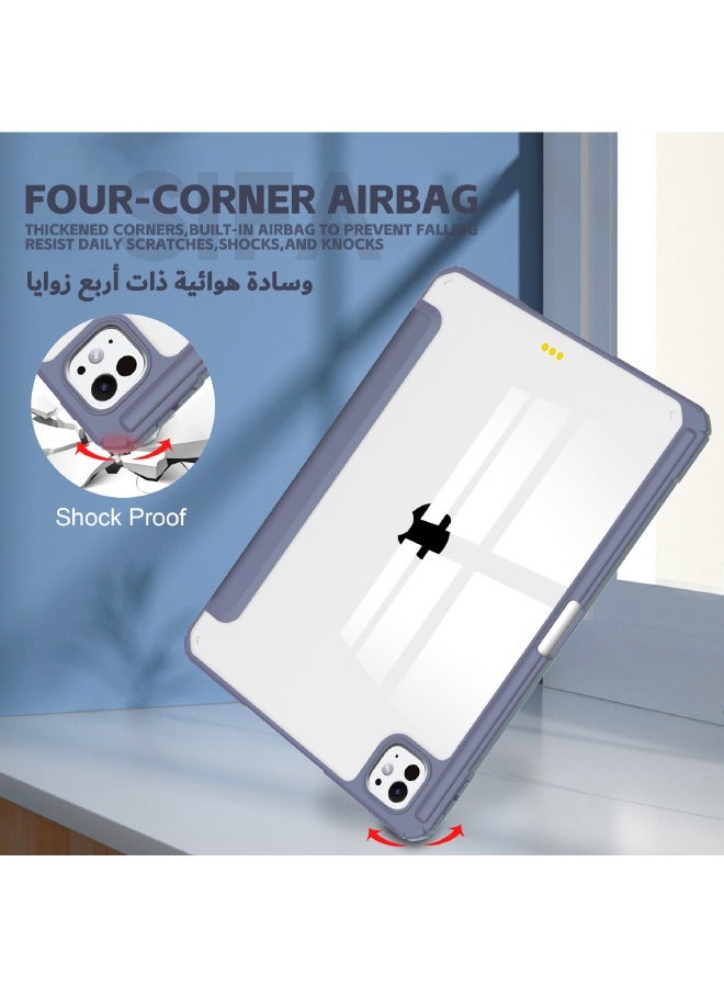 Hybrid Slim Case for iPad Pro (7th Generation) 13-Inch (M4) 2024, Trifold Stand Tablet Case with Apple Pencil Holder, Auto Wake Sleep, Smart Magnetic Cover Clear Acrylic Back Shockproof Cover, Purple - Image 5