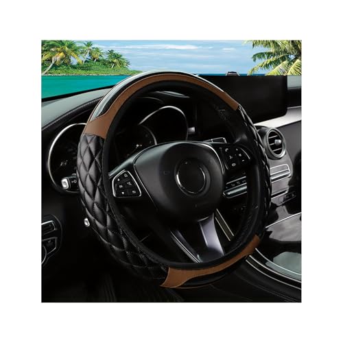 Couslcd Car Steering Wheel Cover 14515inch Leather AntiSlip Car Wheel Cover Protector Safety Comfortable Desgin Universal Auto Steering Wheels Accessories for Cars Truck SUV Brown - Image 1