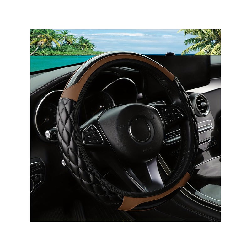 Couslcd Car Steering Wheel Cover 14515inch Leather AntiSlip Car Wheel Cover Protector Safety Comfortable Desgin Universal Auto Steering Wheels Accessories for Cars Truck SUV Brown - Image 3