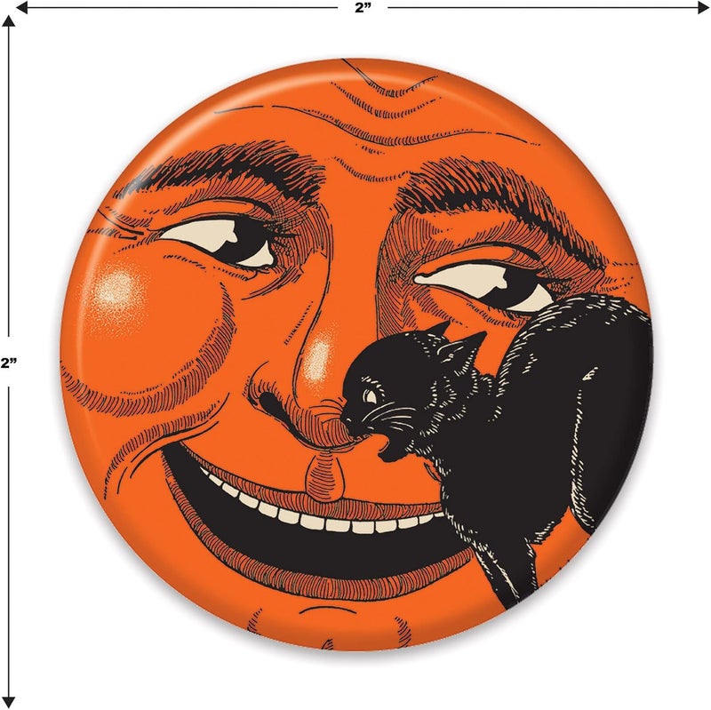 Beistle 6 Piece Vintage Halloween Party Supplies Cat  Moon Pinback Button Pins 2 OrangeBlack - Image 3