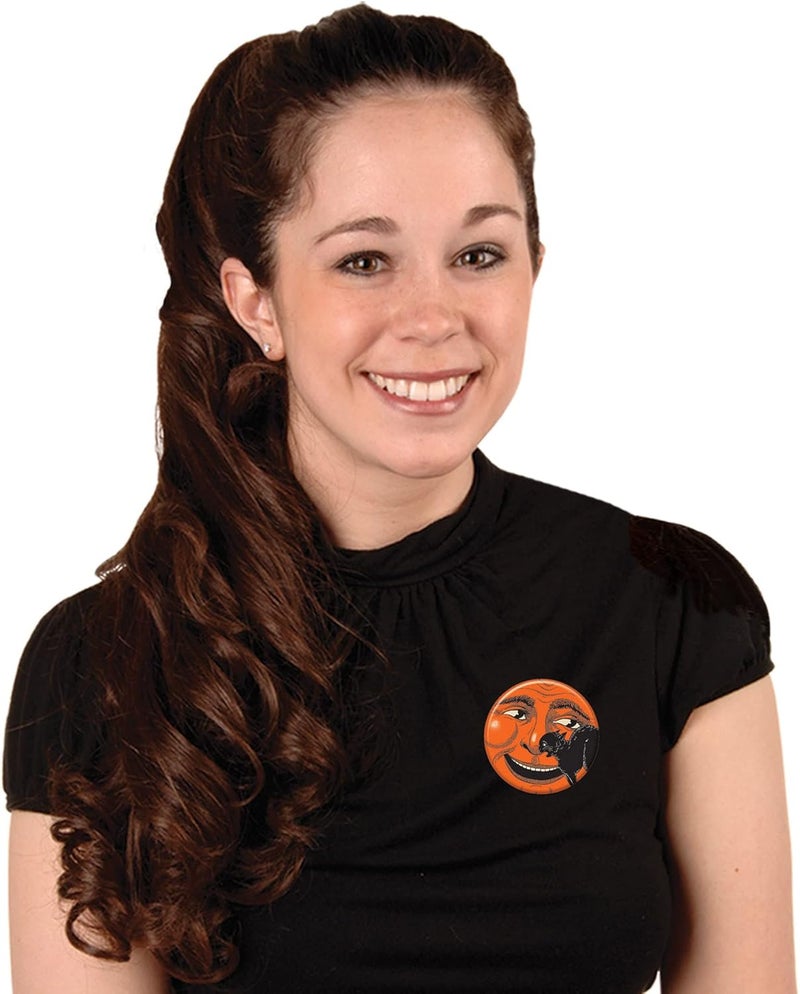 Beistle 6 Piece Vintage Halloween Party Supplies Cat  Moon Pinback Button Pins 2 OrangeBlack - Image 2