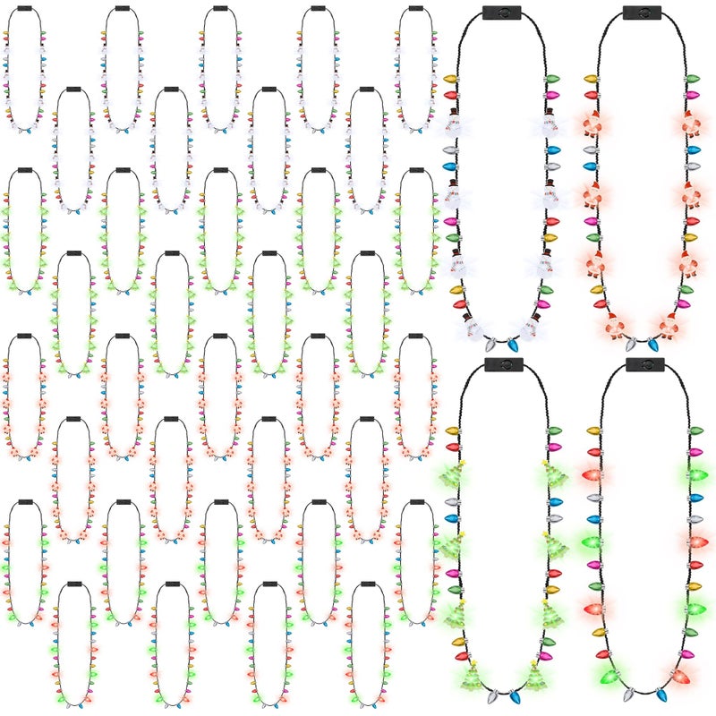 Traplace Christmas Necklaces 36PCS Christmas Light Necklace Christmas Accessories Colorful Bulbs 3 Modes Light Up Christmas Necklace Santa Claus Christmas Trees Snowmen Christmas Necklaces Adults - Image 3