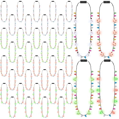 Traplace Christmas Necklaces 36PCS Christmas Light Necklace Christmas Accessories Colorful Bulbs 3 Modes Light Up Christmas Necklace Santa Claus Christmas Trees Snowmen Christmas Necklaces Adults - Image 1