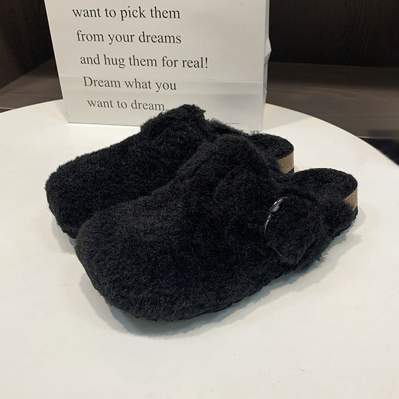 Boston Wool Birk Clogs Winter Slip-on Fuzzy Slippers Black