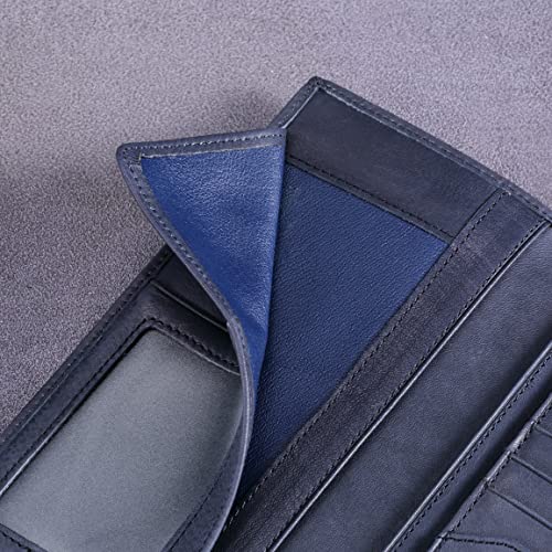 HISCOW Slim Leather Long Wallet for Men, Breast Pocket Wallet for Checkbook, Credit Cards (Aniline Leather Blue) - Image 5