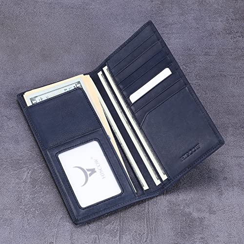 HISCOW Slim Leather Long Wallet for Men, Breast Pocket Wallet for Checkbook, Credit Cards (Aniline Leather Blue) - Image 4