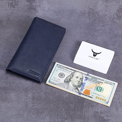 HISCOW Slim Leather Long Wallet for Men, Breast Pocket Wallet for Checkbook, Credit Cards (Aniline Leather Blue) - Image 2