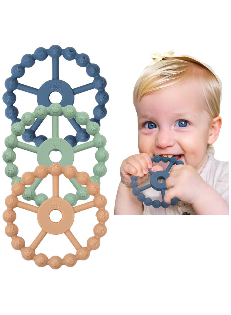 CMGTYYD 3 Pack Teething Toys for Baby, Silicone Teething Rings Toys, BPA Free Baby Teethers for 0-3-6-12-24 Months, Babies Teething Relief, New Born Accessories-Blue Green Coffee  - Image 1
