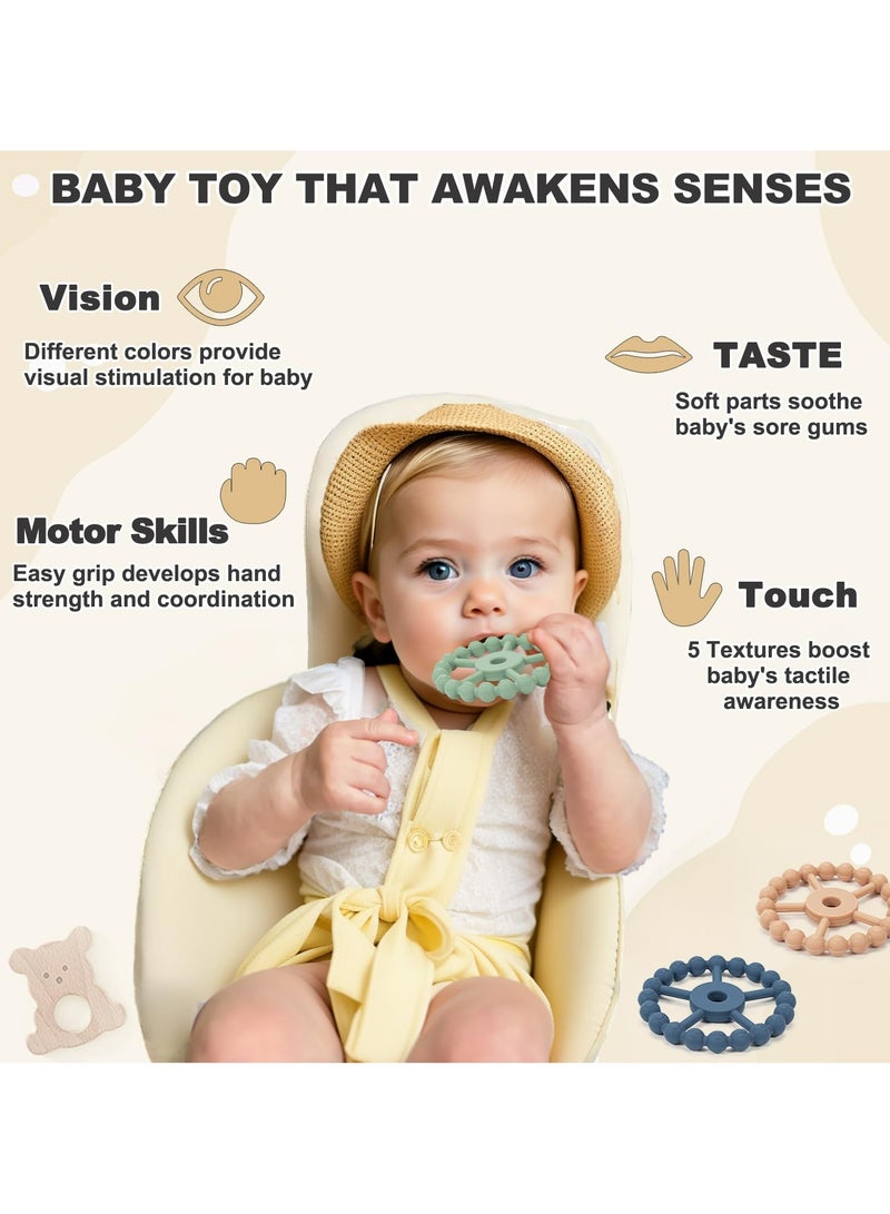 CMGTYYD 3 Pack Teething Toys for Baby, Silicone Teething Rings Toys, BPA Free Baby Teethers for 0-3-6-12-24 Months, Babies Teething Relief, New Born Accessories-Blue Green Coffee  - Image 3