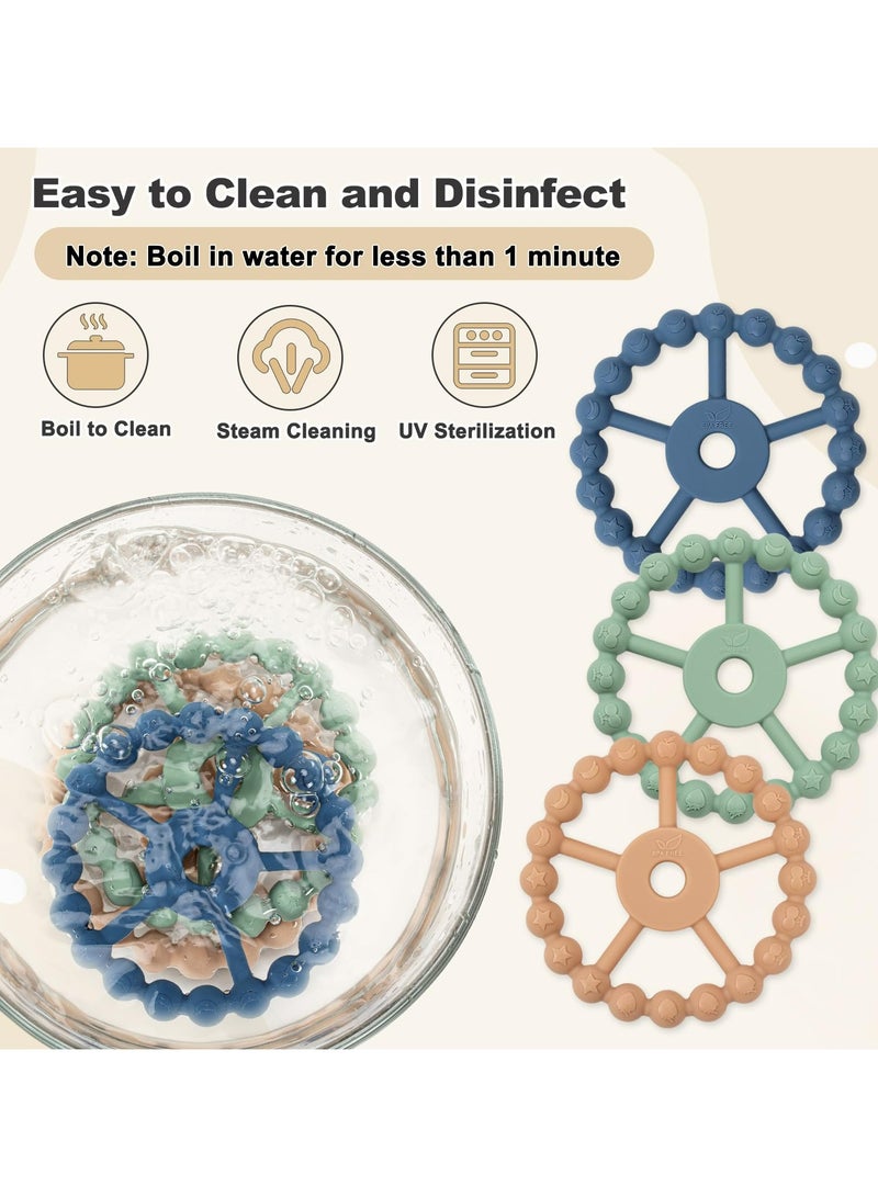 CMGTYYD 3 Pack Teething Toys for Baby, Silicone Teething Rings Toys, BPA Free Baby Teethers for 0-3-6-12-24 Months, Babies Teething Relief, New Born Accessories-Blue Green Coffee  - Image 5