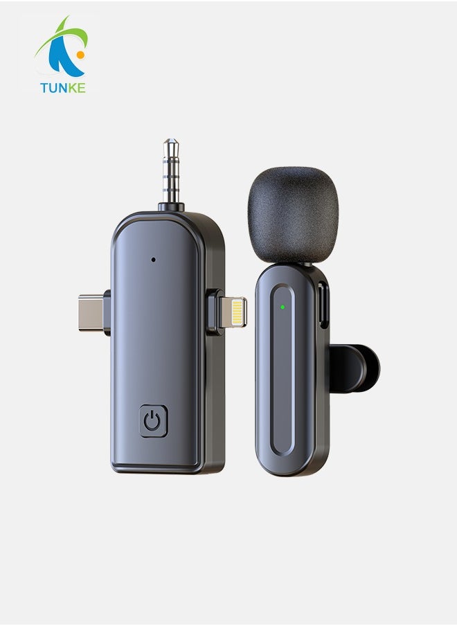 TUNKE Wireless Lavalier Microphones, 3-in-1 Universal Receiver for Android iPhone iPad laptop & Camera for Video Recording, Vlog  - Image 1