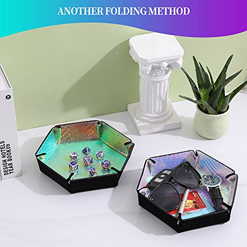 Grajar 2 Pcs Portable Folding Dice Rolling Tray Set for DD DND Table Games PU Leather and Velvet Holder Storage Box Graduated Color Dragon Skin - Image 5