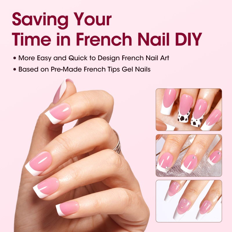 Gellen French Tip Press on Nails - 150 pcs Pink Square Short Press on Nails Soft Gel Nail Tips, 3 in 1 Pre-french French Tips 15 Sizes Fake Nails, No Need to File Full Cover Tips, No Nail Glue - Image 3