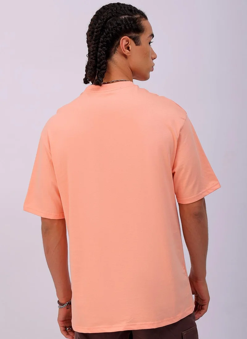 The Indian Garage Co Men Boxy Oversized Graphic Back Printed Round Neck Tshirt