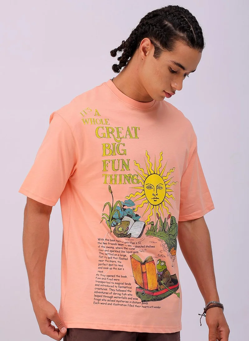 The Indian Garage Co Men Boxy Oversized Graphic Back Printed Round Neck Tshirt