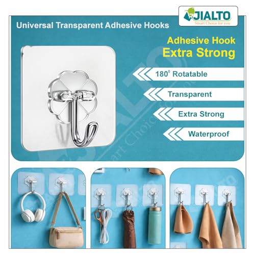 JIALTO 10 Pcs Adhesive Hooks Kitchen Wall Hooks-Heavy Duty 5 Kg (Max) Nail Free Sticky Hangers with Stainless Hooks Reusable Utility Towel Bath Ceiling Hooks - Image 4
