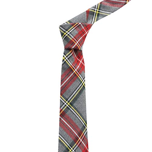 King & Priory Traditional Light Grey & Red Tartan Tie, Check, Plaid, Necktie - Image 2