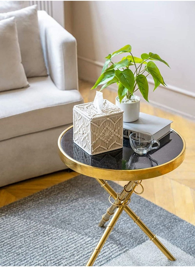 KASTWAVE - Square Tissue Box Cover, Boho Decor Square Paper Tissue Holder with Bead Buckle Macrame - Image 1