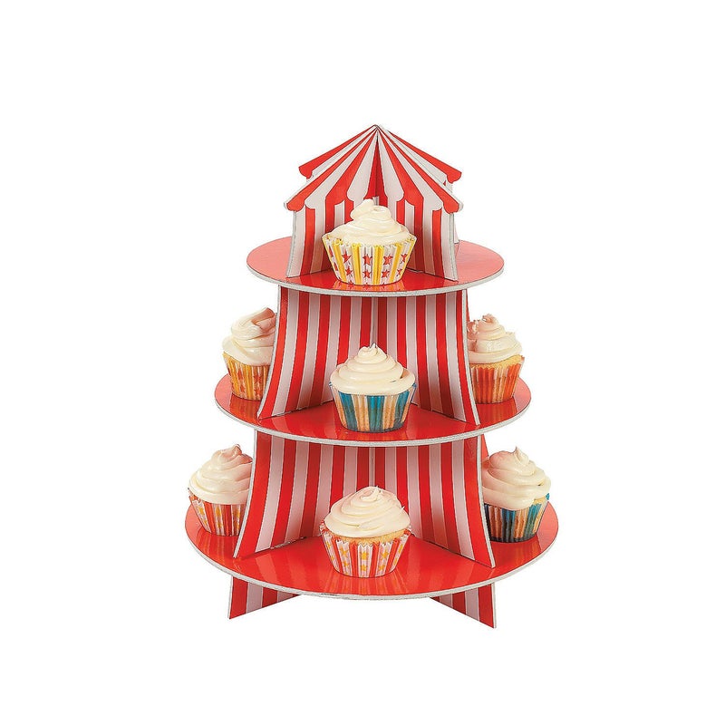 Fun Express Big Top Carnival Cupcake Stand - Circus Birthday Party Supplies - VBS Vacation Bible School Supplies/Decor - 3 Tiers - Image 3