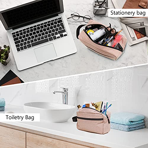 FUNSEED Travel Toiletry Bag for Women and Men, Water-resistant Shaving Bag for Toiletries Accessories, Foldable Storage Bags with Divider and Handle for Cosmetics Toiletries Brushes Tools (Pink) - Image 4