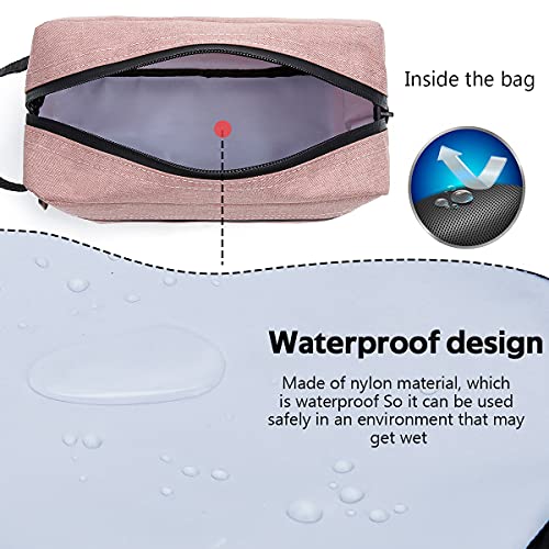 FUNSEED Travel Toiletry Bag for Women and Men, Water-resistant Shaving Bag for Toiletries Accessories, Foldable Storage Bags with Divider and Handle for Cosmetics Toiletries Brushes Tools (Pink) - Image 2