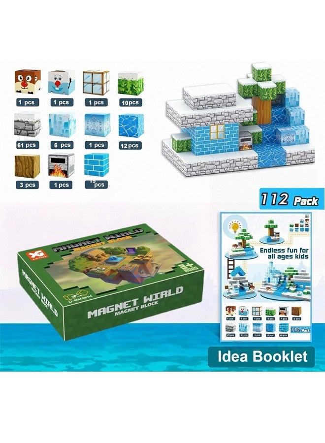 112PCS Magnetic Blocks for Boys u0026 Girls Age 3-8, STEM Montessori Sensory Toys for Toddlers, Gifts for 3+ Years Old Kids, 2.5CM Magnet Cubes Must Haves Construction Toys (Ice and Snow World) - Image 2