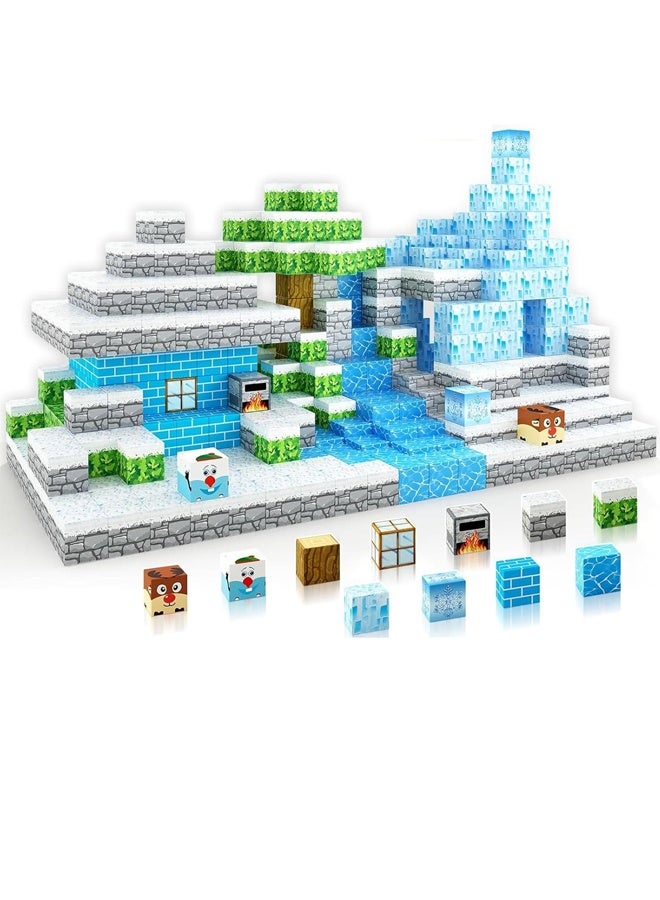 112PCS Magnetic Blocks for Boys u0026 Girls Age 3-8, STEM Montessori Sensory Toys for Toddlers, Gifts for 3+ Years Old Kids, 2.5CM Magnet Cubes Must Haves Construction Toys (Ice and Snow World) - Image 1
