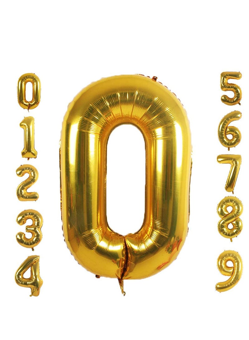 MARKQ 40 Inch Number Balloons | Large Gold Foil Helium Balloons for Anniversary, Wedding, Birthday Party Decoration Supplies (Number 0)  - Image 1