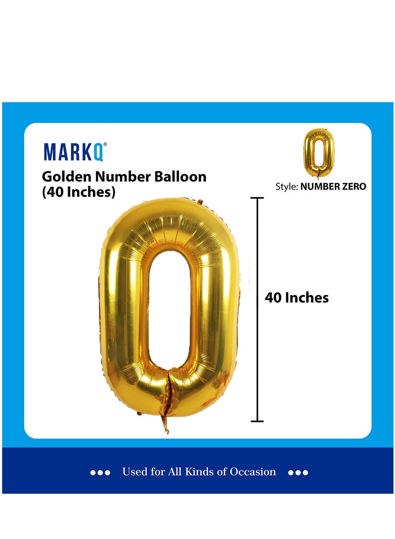 MARKQ 40 Inch Number Balloons | Large Gold Foil Helium Balloons for Anniversary, Wedding, Birthday Party Decoration Supplies (Number 0)  - Image 2
