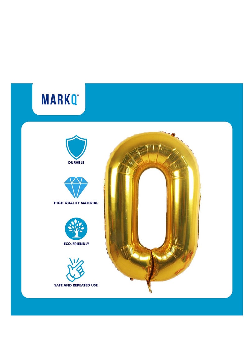 MARKQ 40 Inch Number Balloons | Large Gold Foil Helium Balloons for Anniversary, Wedding, Birthday Party Decoration Supplies (Number 0)  - Image 3