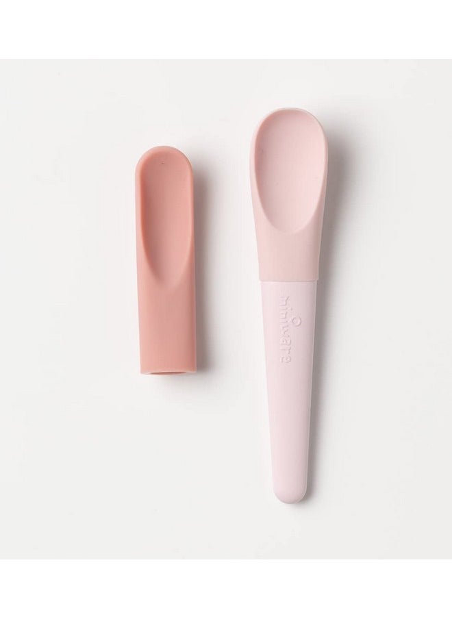 Miniware Miniware Pre2Pro Silicone Spoon for Baby Toddler Kids | 2in1 Spoon Grows from Baby Food to Self Feeding | 100% Food Grade Silicone | BPA Free | Modern & Durable | Dishwasher Safe (Pink Antioxidant)  - Image 2