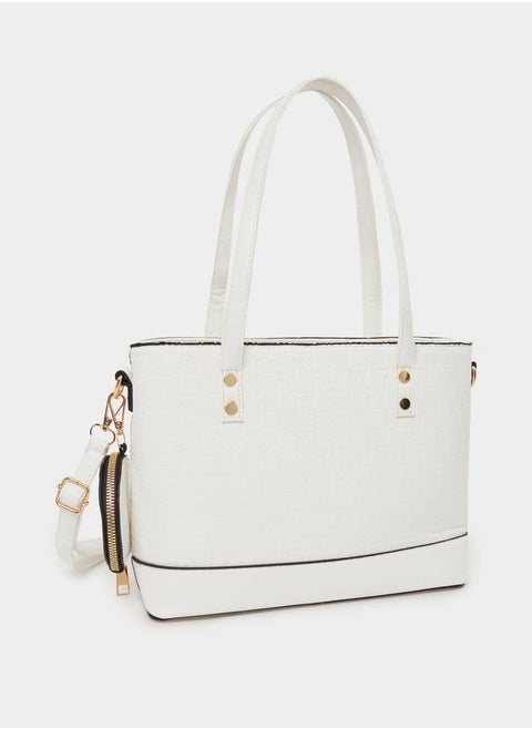 Textured Tote Bag with Coin Pouch