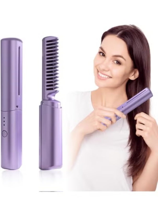 فرشاة فرد الشعر الصغيرة المحمولة – مشط فرد أيوني قابل لإعادة الشحن عبر USB مع شاشة LCD لضبط درجة الحرارة، أداة تصفيف لاسلكية للسفر للنساء والرجال، تسخين سريع، مضاد للكهرباء الساكنة، تصميم خفيف ومدمج، مناسب للمنزل والعمل والسفر، لفرد وتنعيم جميع أنواع الشعر بدون تلف - Image 1
