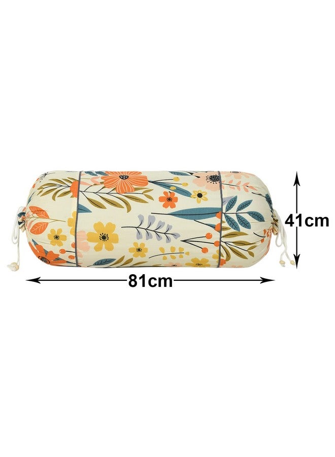 Kuber Industries Kuber Industries Cotton Leaf Print Bolster Cover With Drawstring|Round Bedside Long Pillow Cover|Dewan Pillow Cover Set "16 X 32" |Bolster Cover Set Of 2 (Cream)  - Image 5