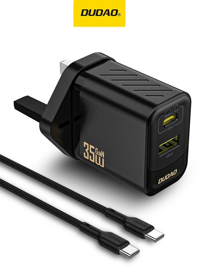 DUDAO GaN 35W USB-C Fast Charger with Type-C Cable– Dual Port PD & QC Power Adapter, Low-Temperature Charging, 9-Layer Safety Protection, Compact Wall Charger for iPhone, Samsung, iPad, MacBook, Switch & More - Image 1