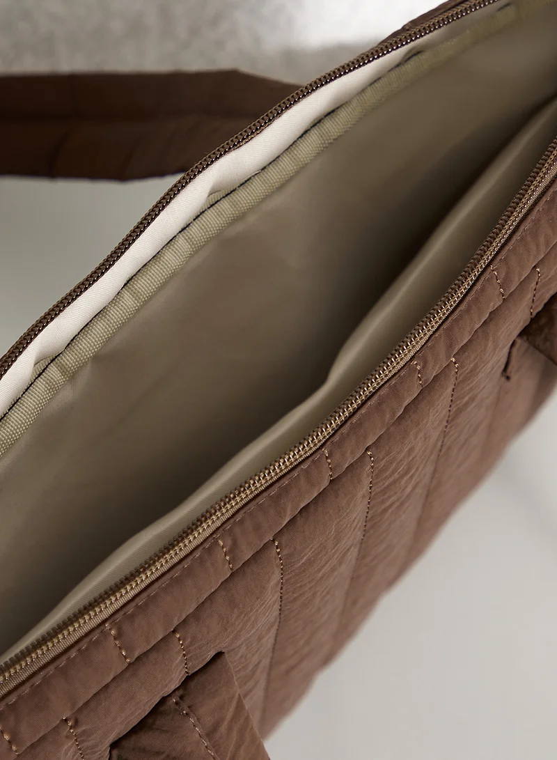 Ginger Brown Quilted Laptop Bag With Strap for Women | Best Price UAE