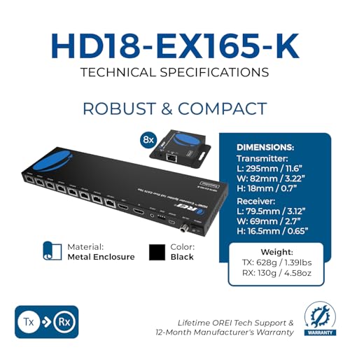 OREI 4K 1x8 HDMI Extender Splitter Multiple Over CAT 67 Cable with EDID management 4K30Hz upto 165ft and 1080p60Hz upto 230ft Loop Out - Image 3