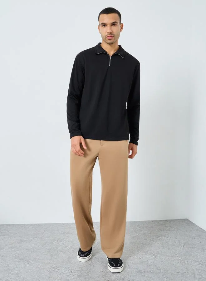 Styli Styli Men Black Textured Quarter Zip Sweatshirt