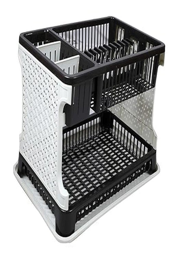 Gowky 2 Layer Durable Plastic Kitchen Sink, Large Dish Rack Drainer, Drying Rack Washing Basket with Tray for, Dish Rack Organizers, Utensils Drainer Basket for,Black - Image 1