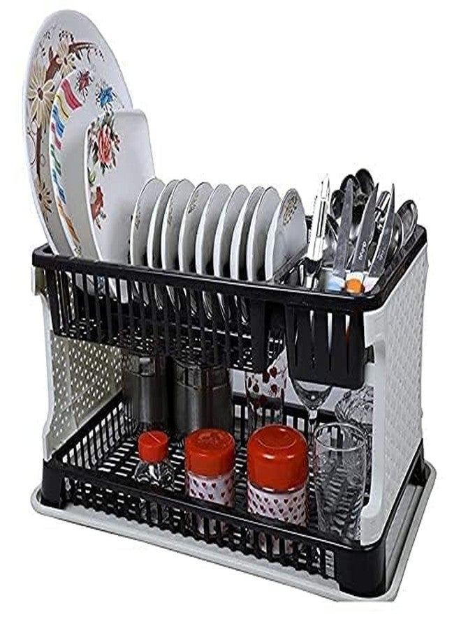 Gowky 2 Layer Durable Plastic Kitchen Sink, Large Dish Rack Drainer, Drying Rack Washing Basket with Tray for, Dish Rack Organizers, Utensils Drainer Basket for,Black - Image 2
