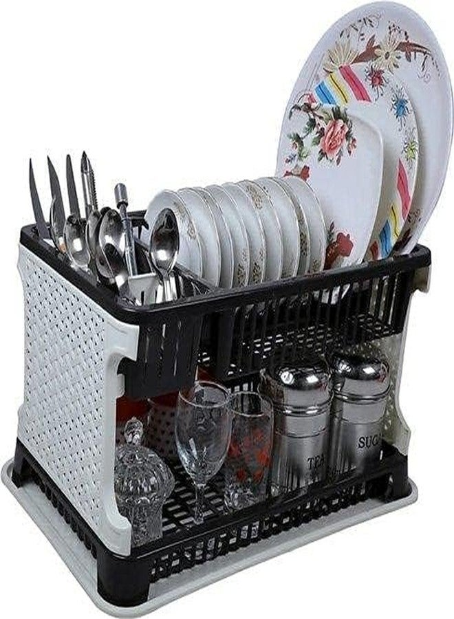 Gowky 2 Layer Durable Plastic Kitchen Sink, Large Dish Rack Drainer, Drying Rack Washing Basket with Tray for, Dish Rack Organizers, Utensils Drainer Basket for,Black - Image 3