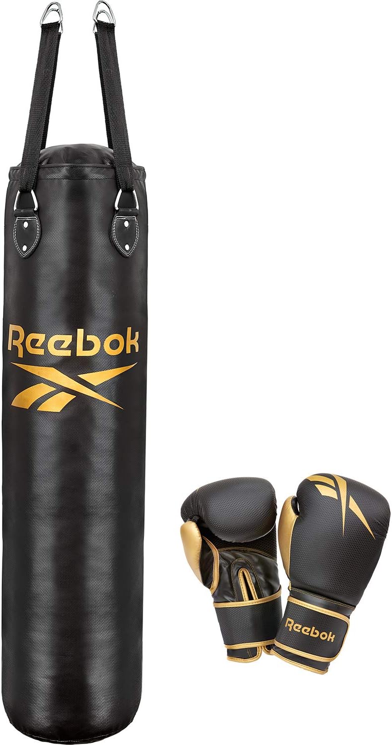 Reebok 4Ft Punchbag and Boxing Gloves Set - Black/Gold - Image 1